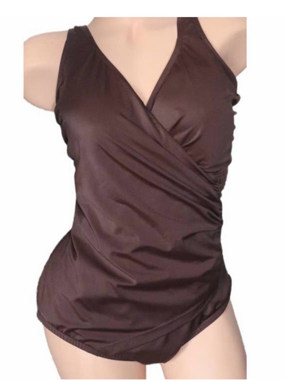 NWT brown women’s tummy control front twist wide strap one piece swimwear 16